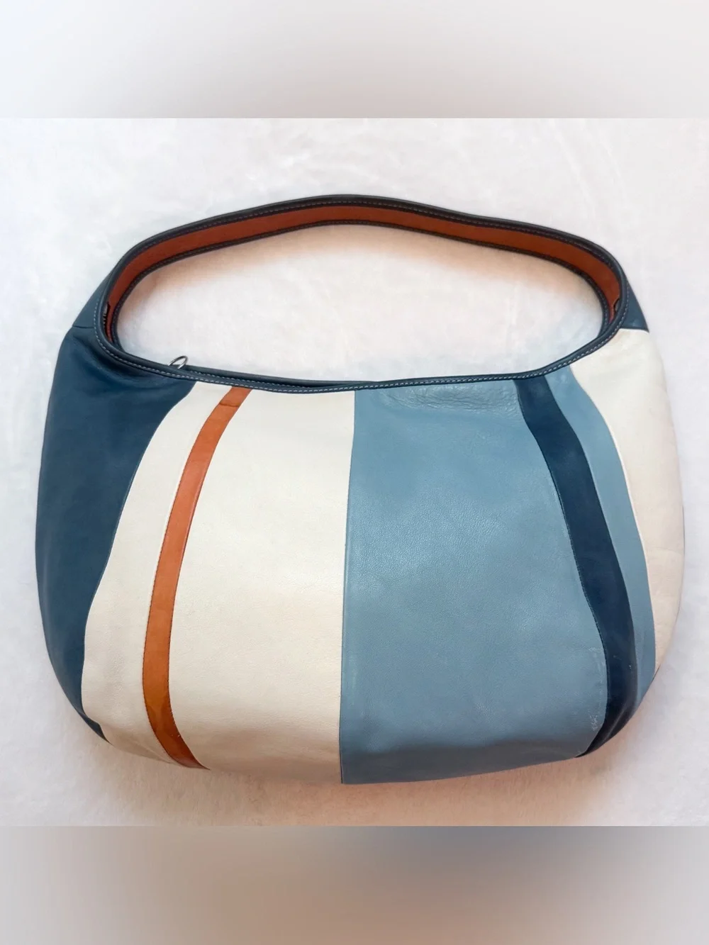 Vintage Coach Rare Ergo Y2K Blue Striped Leather Large Hobo Bag 9298 *Flaws* GUC